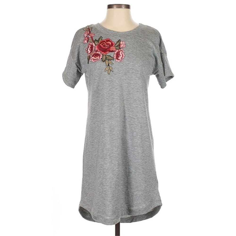 Potter's Pot Women's Size Small Shift‎ Dress Heather Gray Embroidered Floral